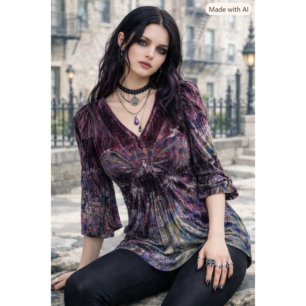 Christopher & Banks Tunic Burnout Velvet Whimsigoth Empire Waist Size Large Long